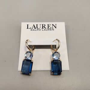 NWT Ralph Lauren Gold-Tone Blue Glass Stone Mixed Cut Drop Earrings